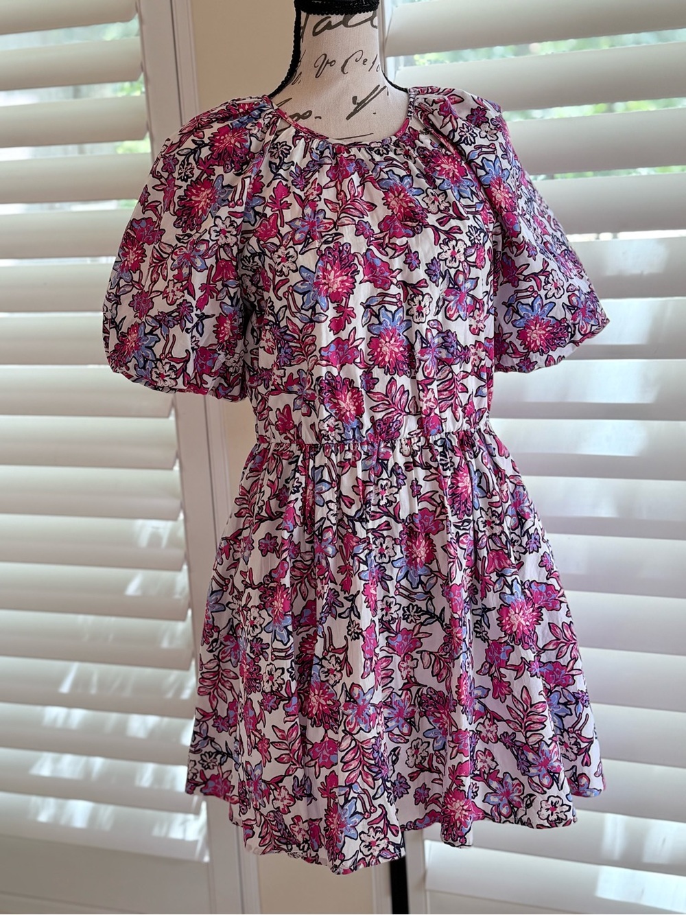 French Connection White Pink Purple Floral Puff Sleeve Mini Dress Size S EUC